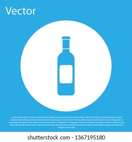 Blue Bottle of wine icon isolated on blue background. White circle button. Flat design. Vector Illustration