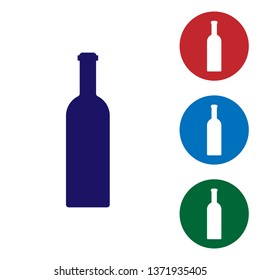 Blue Bottle of wine icon isolated on white background. Set color icon in circle buttons. Vector Illustration