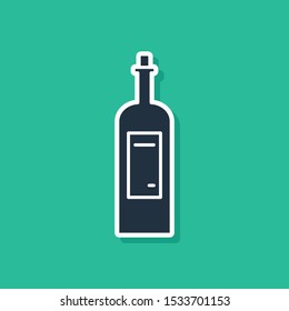 Blue Bottle of wine icon isolated on green background.  Vector Illustration