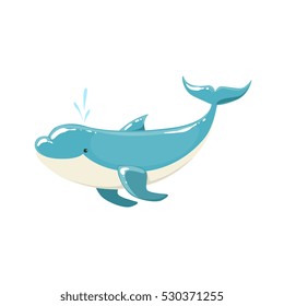 Blue Bottlenose Dolphin Jumping For Entertainment Show, Realistic Aquatic Mammal Vector Drawing
