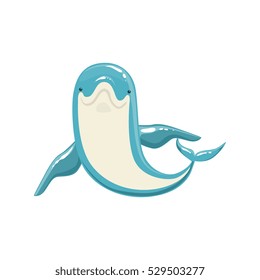 Blue Bottlenose Dolphin Posing And Smiling For Entertainment Show. Realistic Aquatic Mammal Vector Drawing