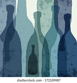 Blue bottles. Watercolor silhouettes.