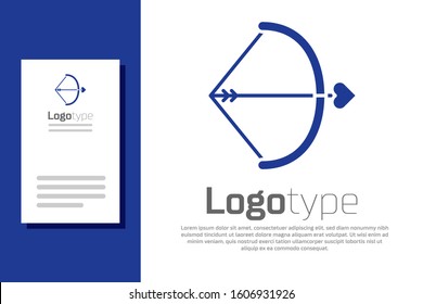 Blue Bow and arrow icon isolated on white background. Cupid symbol. Love sign. Valentines day concept. Logo design template element. Vector Illustration