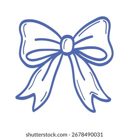 A blue bow is drawn with a pencil. It is a simple drawing of a bow