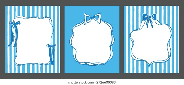 Conjunto de marco de arco azul con fondo de rayas en un estilo vintage femenino, ideal para tarjetas de felicitación, invitaciones, diseños de bodas y proyectos decorativos con un aspecto elegante y encantador.