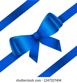 Blue bow isolated. Vector ribbon