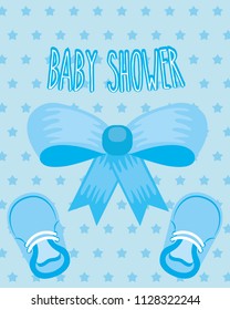 blue bow little shoes ribbon dotted background baby shower card