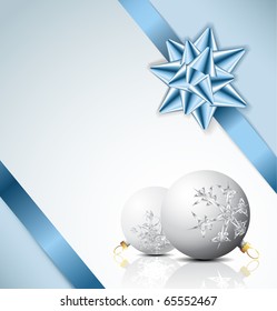 Blue bow on a ribbon with white and blue background - vector Christmas card