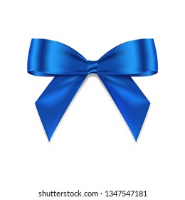 Blue bow realistic shiny satin with shadow vector EPS10 for decorate your greeting card, Father's Day Anniversary ,website or gift card, isolated on white background.