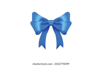  Blue bow realistic shiny satin with shadow for decorate your gift card or website vector EPS10 isolated on white background.