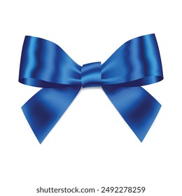 Blue Bow Realistic shiny satin with shadow for decorate your father's day card and present, wedding invitation card ,greeting card or gift boxes vector EPS10 isolated on white background.