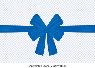 Blue bow realistic shiny satin and ribbon horizontal line with shadow for decorate your greeting card, website or gift card, vector EPS10 isolated on white background, Blue ribbon bow, Greeting gift 