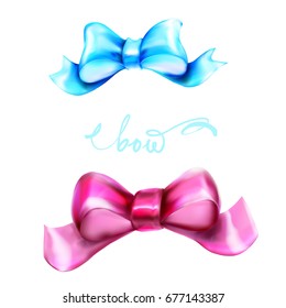 blue bow ribbon gift 3d vector illustration