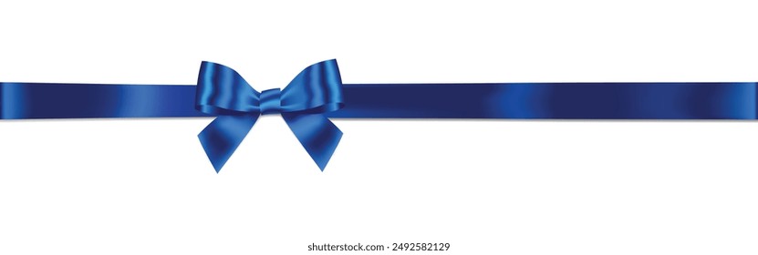 Blue Bow and Ribbon Horizontal Realistic shiny satin with shadow horizontal ribbon for decorate your father's day or wedding invitation card ,greeting card or gift boxes vector isolated on white