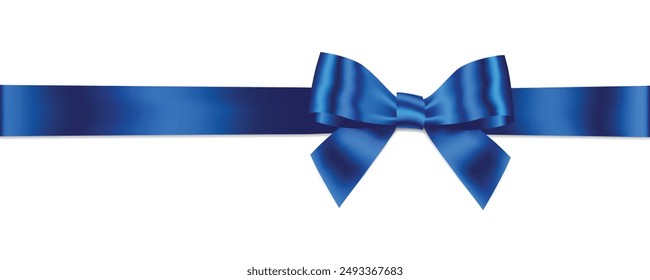 Blue Bow and Ribbon Horizontal Realistic shiny satin with shadow horizontal ribbon for decorate your wedding invitation card ,father's day card ,greeting or gift boxes vector EPS10