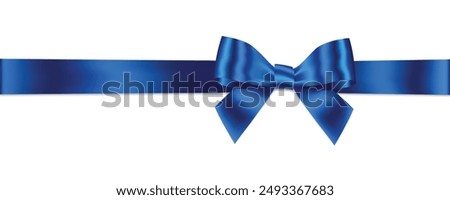 Blue Bow and Ribbon Horizontal Realistic shiny satin with shadow horizontal ribbon for decorate your wedding invitation card ,father