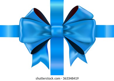 Blue bow ribbon. Vector illustration isolated on white background.