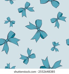 Blue bow seamless repeat pattern