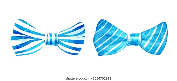 Blue Bow Tie. Vector watercolor set of illustration of men's clothing accessory