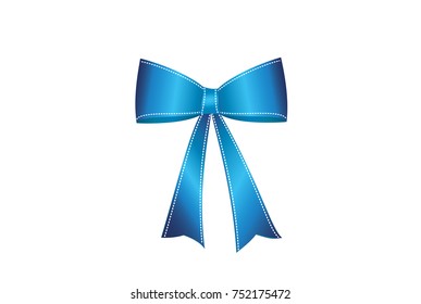 Blue  bow . Vector isolated on white background. For a holiday or a party