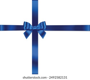 Blue bow whith horizontal and Vertical cross ribbon place on white background for decorate father's day or wedding card, gift card or website, Vector EPS10 with copy space