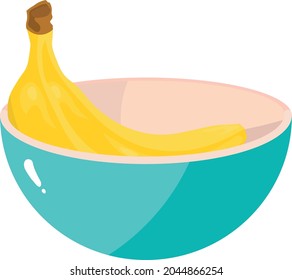 tazón azul con banana simple vector eps ilustración aislado en blanco