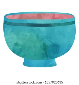 Blue bowl. Cartoon clip art illustration on white background. Watercolour imitation.