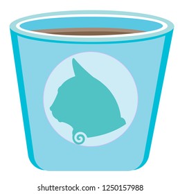 Blue bowl with cat silhouette.