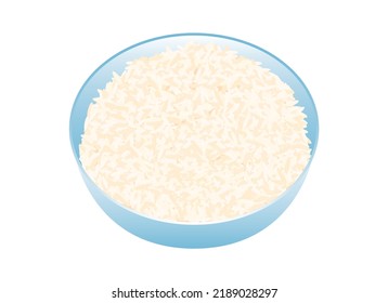 Blue bowl of rice icon vector. Asian staple food design element isolated on a white background. White cooked rice in a bowl vector