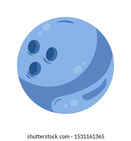 Blue bowling ball flat vector illustration. Heavy hollow sphere with holes, competitive game accessory. Sport leisure, recreational activity, active pastime symbol. Bowling alley logo design element