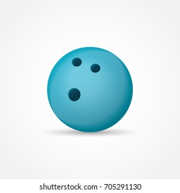 Blue bowling ball isolated on white background. Vector illustration.