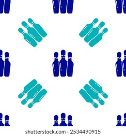 Blue Bowling pin icon isolated seamless pattern on white background.  Vector Illustration