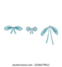 Blue bows on white background. Set of bows. Vector illustration.