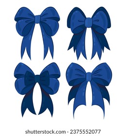 
Blue bows. Set of four vector illustrations of bows for decoration in flat style on a white background. New Year's decorative bow.