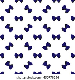 Blue bows with shadow geometric seamless pattern on white background. Fashion and bright graphic design. Template for prints, textile, wrapping and decoration, wallpaper. Vector illustration