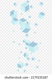 Blue Box Background Transparent Vector. Block Chaos Illustration. White Square Structure Design. Particles Card. Monochrome Random Cube.