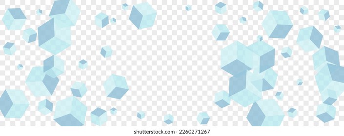Blue Box Background Transparent Vector. Cubic Empty Texture. Grey Square Chaos Card. Network Template. Gray Poster Block.