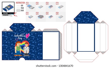 blue box casket pattern with characters to cut out for the holiday of love