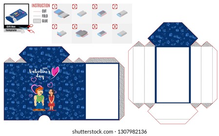 blue box casket pattern with characters to cut out for the holiday of love