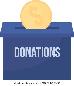 Casilla azul para donaciones de objeto vector de color semiplano. Objeto totalmente realista sobre blanco. Contribución financiera a la caridad aislada moderna ilustración estilo caricatura para el diseño gráfico y la animación