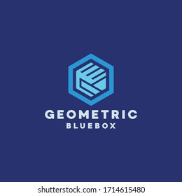 Blue Box Geometric Technology Logo Design Vector. Digital Symbol and App emblem icon for company.