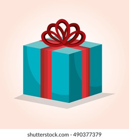 blue box gift bow red design isolated