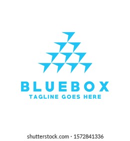 Blue Box Logo Design. App And Digital Symbol. Modern Isometric And Shape Icon.