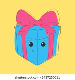 Eine blaue Box mit einer rosa Schleife oben ist in diesem handgemalten Doodle enthalten. Die Schachtel scheint ein Geschenk oder Geschenk zu sein, schön verpackt mit dem auffälligen Kontrast von Blau und Rosa