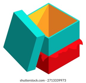 Una caja azul con una parte superior roja está abierta