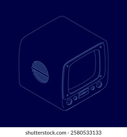 Blue box with a screen and buttons. The box is a representation of a television. Scene is simple and minimalistic