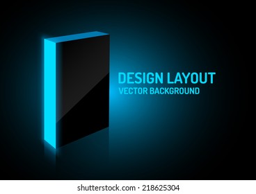Blue box shining on the black background. Vector design layout.