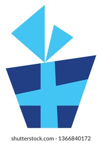 Blue box with sky blue ribbon vector or color illustration