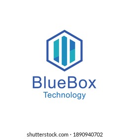 Logotipo de tecnología de la caja azul para empresas digitales y empresas de desarrollo
