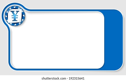 blue  box for text with arrows and yen sign